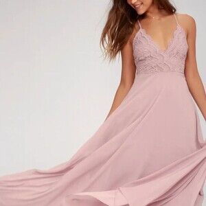 LULUS SIZE LARGE MADELYN LACE MAXI DRESS BRIDESMAID DUSTY LAVENDER Lulu's